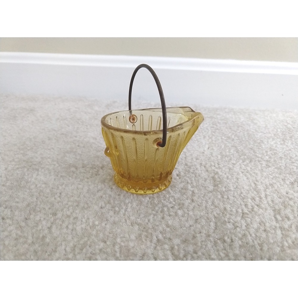 Vintage Pressed Glass. Coal Shuttle , Toothpick Holder Amber Colored Glass